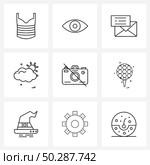 Universal Symbols of 9 Modern Line Icons of picture, camera, message, camera not allowed, cloudy Vector Illustration. Стоковая иллюстрация, агентство Ingram Publishing / Фотобанк Лори