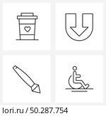 Mobile UI Line Icon Set of 4 Modern Pictograms of glass, pen, romantic, down, writing Vector Illustration. Стоковая иллюстрация, агентство Ingram Publishing / Фотобанк Лори