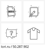 Set of 4 Simple Line Icons for Web and Print such as file, messages, files, pen, chat Vector Illustration. Стоковая иллюстрация, агентство Ingram Publishing / Фотобанк Лори