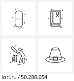 Set of 4 Line Icon Signs and Symbols of medical, bat, capsule, education, sport Vector Illustration. Стоковая иллюстрация, агентство Ingram Publishing / Фотобанк Лори