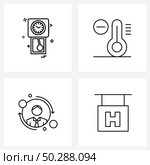 Modern Style Set of 4 line Pictograph Grid based time, dollar, minutes, decrease, coin Vector Illustration. Стоковая иллюстрация, агентство Ingram Publishing / Фотобанк Лори