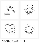 4 Universal Line Icons for Web and Mobile hammer, heart, law, thunder, play Vector Illustration. Стоковая иллюстрация, агентство Ingram Publishing / Фотобанк Лори