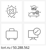 Set of 4 Line Icon Signs and Symbols of unprotected, briefcase, avatar, avtar, approved Vector Illustration. Стоковая иллюстрация, агентство Ingram Publishing / Фотобанк Лори