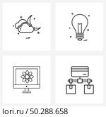 Set of 4 Modern Line Icons of cloud, quantum chip, moon, bulb , card Vector Illustration. Стоковая иллюстрация, агентство Ingram Publishing / Фотобанк Лори