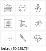 Set of 9 Line Icon Signs and Symbols of accessibility chair, processing, maximize, full Vector Illustration. Стоковая иллюстрация, агентство Ingram Publishing / Фотобанк Лори