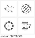 Modern Vector Line Illustration of 4 Simple Line Icons of ui, timepiece, internet, clock, film reel Vector Illustration. Стоковая иллюстрация, агентство Ingram Publishing / Фотобанк Лори