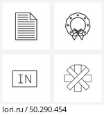 UI Set of 4 Basic Line Icons of document, login, format, flowers, healthcare Vector Illustration. Стоковая иллюстрация, агентство Ingram Publishing / Фотобанк Лори