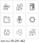 Pixel Perfect Set of 9 Vector Line Icons such as corn, industry, door, fuel, entrance Vector Illustration. Стоковая иллюстрация, агентство Ingram Publishing / Фотобанк Лори