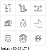 9 Universal Line Icons for Web and Mobile snow, token, accumulator, ticket slip, ticket Vector Illustration. Стоковая иллюстрация, агентство Ingram Publishing / Фотобанк Лори
