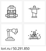4 Editable Vector Line Icons and Modern Symbols of bag, table lamp, student, Jan, skiing Vector Illustration. Стоковая иллюстрация, агентство Ingram Publishing / Фотобанк Лори