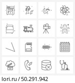 Simple Set of 16 Line Icons such as travel, train, nuclear, food items, kitchen Vector Illustration. Стоковая иллюстрация, агентство Ingram Publishing / Фотобанк Лори