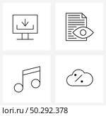 Set of 4 Modern Line Icons of monitor, musical note, document, read, cloudy Vector Illustration. Стоковая иллюстрация, агентство Ingram Publishing / Фотобанк Лори