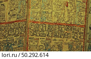 Close Up Mayan Codex Page Ancient Hieroglyphs Illustration Detail. Стоковое видео, видеограф Поскребышев Михаил / Фотобанк Лори