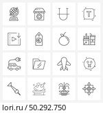 Universal Symbols of 16 Modern Line Icons of play, movies, font, t, alp abates Vector Illustration. Стоковая иллюстрация, агентство Ingram Publishing / Фотобанк Лори