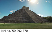 Chichen Itza Pyramid Stone Stairway Looking Up Sun Light Effect. Стоковое видео, видеограф Поскребышев Михаил / Фотобанк Лори