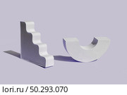 Podium stair shaped, semicircular geometric form for products ad. Purple background. Showcase display case. Modern Abstract pedestal to show cosmetic, soap, Items presentation. Minimal design platform. Стоковое фото, фотограф Марина Демидюк / Фотобанк Лори