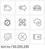 Modern Vector Line Illustration of 9 Simple Line Icons of medical, sports, duration, stopwatch Vector Illustration. Стоковая иллюстрация, агентство Ingram Publishing / Фотобанк Лори