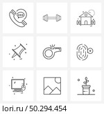 9 Editable Vector Line Icons and Modern Symbols of sports, stationary, home, paper pin, pinned Vector Illustration. Стоковая иллюстрация, агентство Ingram Publishing / Фотобанк Лори