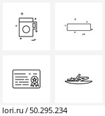 Set of 4 UI Icons and symbols for washing machine, certification, electronics, minimize, food Vector Illustration. Стоковая иллюстрация, агентство Ingram Publishing / Фотобанк Лори