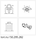 Isolated Symbols Set of 4 Simple Line Icons of lock, trashcan, cloud, gears, doctor Vector Illustration. Стоковая иллюстрация, агентство Ingram Publishing / Фотобанк Лори