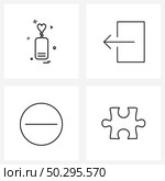 Simple Set of 4 Line Icons such as heart, minus, candle, out, puzzle piece Vector Illustration. Стоковая иллюстрация, агентство Ingram Publishing / Фотобанк Лори