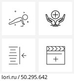 4 Editable Vector Line Icons and Modern Symbols of sports, indent, healthcare, hospital, video Vector Illustration. Стоковая иллюстрация, агентство Ingram Publishing / Фотобанк Лори