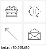 Stock Vector Icon Set of 4 Line Symbols for burger, left, pause, multimedia, newsletter Vector Illustration. Стоковая иллюстрация, агентство Ingram Publishing / Фотобанк Лори
