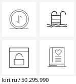 4 Universal Line Icon Pixel Perfect Symbols of buy, app, synchronize, pool swimming, code Vector Illustration. Стоковая иллюстрация, агентство Ingram Publishing / Фотобанк Лори