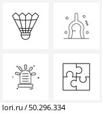 Isolated Symbols Set of 4 Simple Line Icons of shuttlecocks, siren, superstition, wishbone, puzzle Vector Illustration. Стоковая иллюстрация, агентство Ingram Publishing / Фотобанк Лори