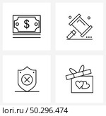 Universal Symbols of 4 Modern Line Icons of business, insecure, buy, secure, unsafe Vector Illustration. Стоковая иллюстрация, агентство Ingram Publishing / Фотобанк Лори