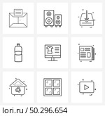 Mobile UI Line Icon Set of 9 Modern Pictograms of online, drink, drop box, green, bottle Vector Illustration. Стоковая иллюстрация, агентство Ingram Publishing / Фотобанк Лори
