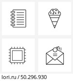 UI Set of 4 Basic Line Icons of drafting pad, chipset, sketching, food, bomb Vector Illustration. Стоковая иллюстрация, агентство Ingram Publishing / Фотобанк Лори