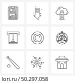 Line Icon Set of 9 Modern Symbols of park, withdrawal, cloud backup, money, bank Vector Illustration. Стоковая иллюстрация, агентство Ingram Publishing / Фотобанк Лори