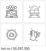 Set of 4 Simple Line Icons of online banking, interface, laptop, chair, temp Vector Illustration. Стоковая иллюстрация, агентство Ingram Publishing / Фотобанк Лори