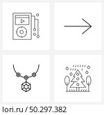 Simple Set of 4 Line Icons such as iPod, ladies, right arrow, necklace, tree Vector Illustration. Стоковая иллюстрация, агентство Ingram Publishing / Фотобанк Лори