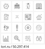 Universal Symbols of 16 Modern Line Icons of radioactivity, fuel, flash drive, atomic, buildings Vector Illustration. Стоковая иллюстрация, агентство Ingram Publishing / Фотобанк Лори
