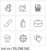 Set of 9 Line Icon Signs and Symbols of feeder, attachment, file, excel, Vector Illustration. Стоковая иллюстрация, агентство Ingram Publishing / Фотобанк Лори
