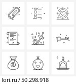 Modern Style Set of 9 line Pictograph Grid based blower, checklist, text, game, valentine Vector Illustration. Стоковая иллюстрация, агентство Ingram Publishing / Фотобанк Лори