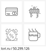 Modern Vector Line Illustration of 4 Simple Line Icons of atm, humidity, debit, labor, weather Vector Illustration. Стоковая иллюстрация, агентство Ingram Publishing / Фотобанк Лори