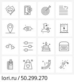 Set of 16 Simple Line Icons for Web and Print such as location, indent, text messaging, formatting, editing Vector Illustration. Стоковая иллюстрация, агентство Ingram Publishing / Фотобанк Лори