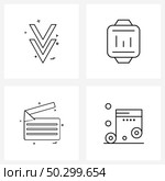 Pixel Perfect Set of 4 Vector Line Icons such as arrow, movie, down, chart, music Vector Illustration. Стоковая иллюстрация, агентство Ingram Publishing / Фотобанк Лори