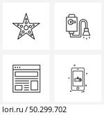 Set of 4 Line Icon Signs and Symbols of fish, newsletter, sea, outdoor, mobile Vector Illustration. Стоковая иллюстрация, агентство Ingram Publishing / Фотобанк Лори