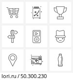 Pack of 9 Universal Line Icons for Web Applications iPod, left, paper, direction, direction board Vector Illustration. Стоковая иллюстрация, агентство Ingram Publishing / Фотобанк Лори