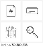 Modern Vector Line Illustration of 4 Simple Line Icons of number, camping, credit card, banking, maximize Vector Illustration. Стоковая иллюстрация, агентство Ingram Publishing / Фотобанк Лори