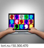 Team webcam conference and video conferencing as a person working from home having a business meeting online or distance learning as a virtual school class with 3D illustration elements. Стоковое фото, агентство Ingram Publishing / Фотобанк Лори