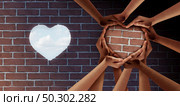 Community Solution and social work success giving hope to diverse communities and people joining together to open opportunity as a reopening symbol of love in a 3D illustration style. Стоковое фото, агентство Ingram Publishing / Фотобанк Лори