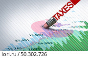 Tax concept and losing profits to taxes or market correction and capital loss and taxable income as a business concept with 3D illustration elements. Стоковое фото, агентство Ingram Publishing / Фотобанк Лори