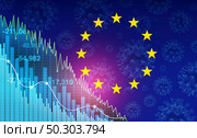 Eurozone recession and European economy and economic pandemic fear and coronavirus fears or virus outbreak and Stock market selling concept with 3D illustration elements. Стоковое фото, агентство Ingram Publishing / Фотобанк Лори
