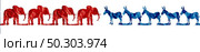 American election choice as Republican Versus Democrat represented by two sides with the elephant and donkey symbol fighting for the vote of the United states citizens for an election win. Стоковое фото, агентство Ingram Publishing / Фотобанк Лори
