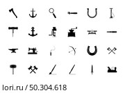 Vintage tools and craft objects black color set solid style vector illustration. Vintage tools and craft objects black color set solid style image. Стоковая иллюстрация, агентство Ingram Publishing / Фотобанк Лори